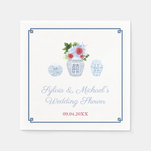 Elegant Red White Blue Floral Wedding Shower Party Servet (Voorkant)