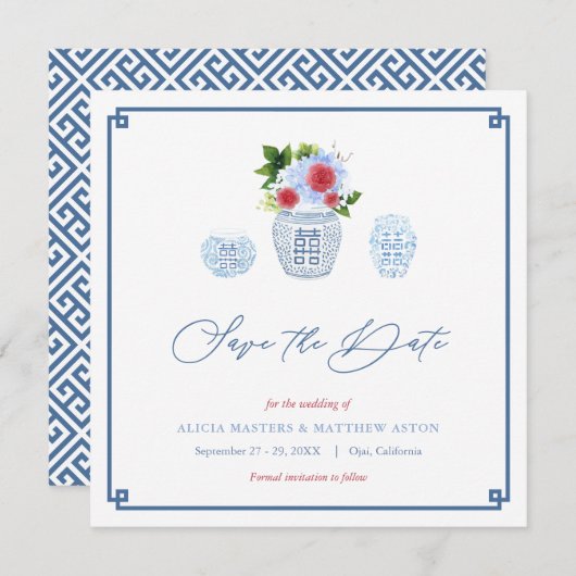 Elegant Red White Blue Holiday Weekend Weddenschap Save The Date (Voorkant / Achterkant)