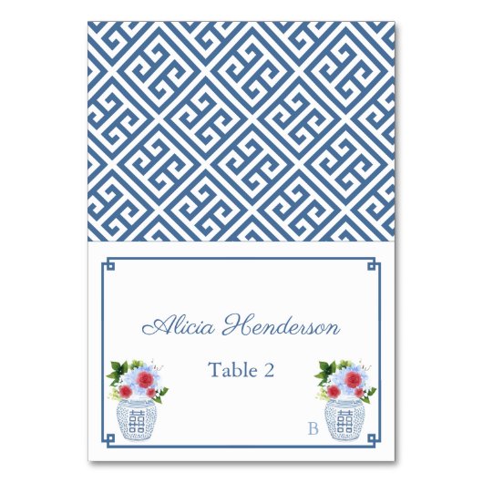 Elegant Red White Blue Wedding Place Card Kaart (Voorkant)
