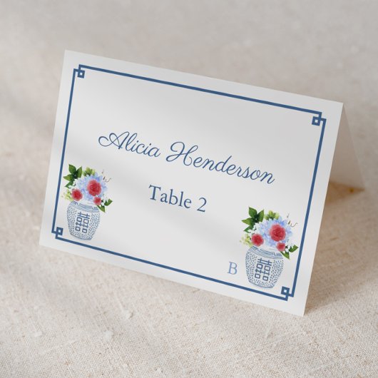 Elegant Red White Blue Wedding Place Card Kaart