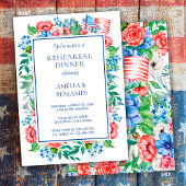 Elegant Red White Blue Wedding Rehearsal Dinner Kaart