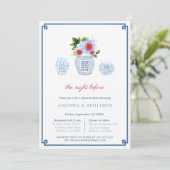 Elegant Red White Blue Wedding Rehearsal Dinner Kaart (Staand voorkant)
