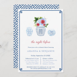 Elegant Red White Blue Wedding Rehearsal Dinner Kaart
