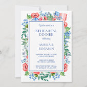 Elegant Red White Blue Wedding Rehearsal Dinner Kaart (Voorkant)