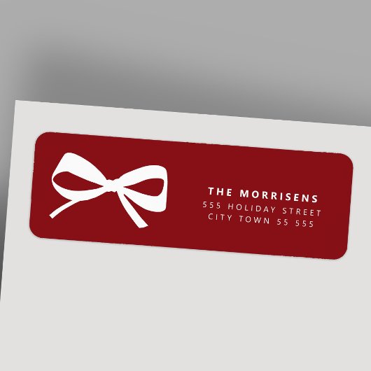 Elegant red white bow Christmas return address Etiket