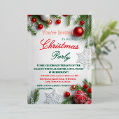 Elegant Red & White Christmas Party Invitation Folie Uitnodiging (Staand Voorkant)
