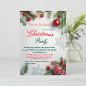 Elegant Red & White Christmas Party Invitation Kaart (Staand voorkant)