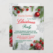 Elegant Red & White Christmas Party Invitation Kaart (Voorkant / Achterkant)