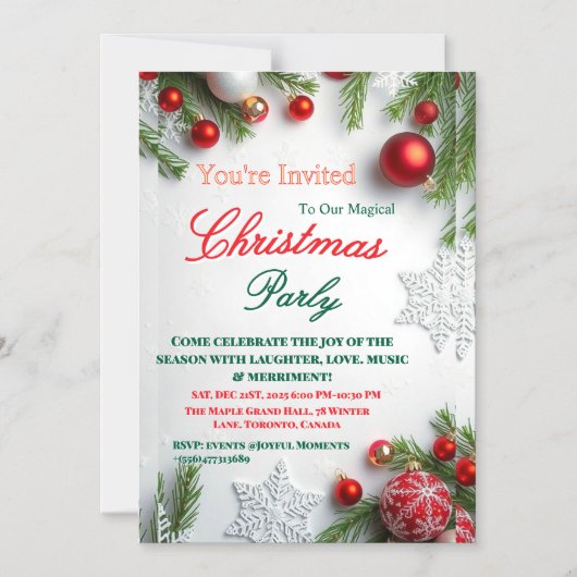 Elegant Red & White Christmas Party Invitation Magnetische Uitnodiging (Voorkant)