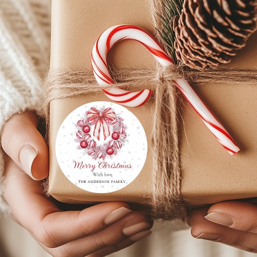 Elegant Red white Christmas Wreath  Ronde Sticker