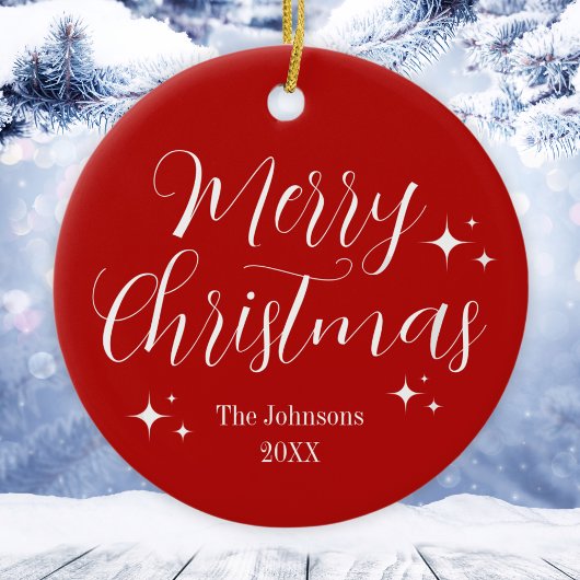 Elegant Red White Custom Merry kerstOrnament Keramisch Ornament