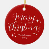 Elegant Red White Custom Merry kerstOrnament Keramisch Ornament (Voorkant)