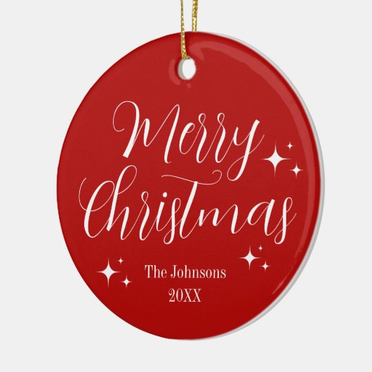 Elegant Red White Custom Merry kerstOrnament Keramisch Ornament (Links)