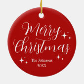 Elegant Red White Custom Merry kerstOrnament Keramisch Ornament (Achterkant)
