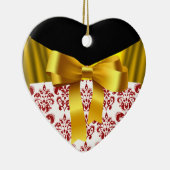 ELEGANT RED WHITE DAMASK GOLD RIBBON MONOGRAM KERAMISCH ORNAMENT (Rechts)