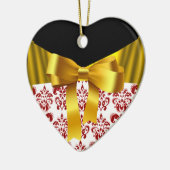 ELEGANT RED WHITE DAMASK GOLD RIBBON MONOGRAM KERAMISCH ORNAMENT (Links)