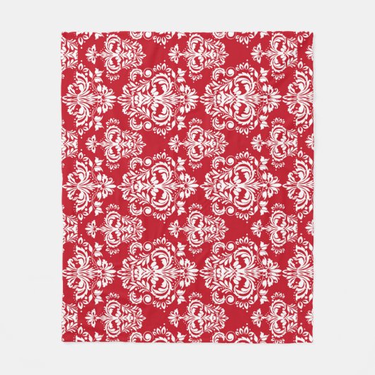 Elegant Red & White Damask Pattern Holiday Fleece Deken (Voorkant)