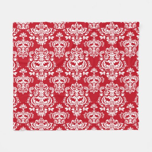 Elegant Red & White Damask Pattern Holiday Fleece Deken (Voorkant (Horizontaal))