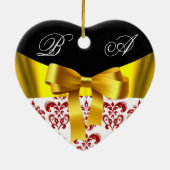 ELEGANT RED WHITE DAMASK RIBBON FOTO TEMPLATE KERAMISCH ORNAMENT (Achterkant)