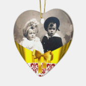 ELEGANT RED WHITE DAMASK RIBBON FOTO TEMPLATE KERAMISCH ORNAMENT (Links)