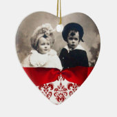 ELEGANT RED WHITE DAMASK RIBBON FOTO TEMPLATE KERAMISCH ORNAMENT (Rechts)