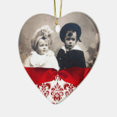 ELEGANT RED WHITE DAMASK RIBBON FOTO TEMPLATE KERAMISCH ORNAMENT (Links)