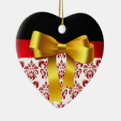 ELEGANT RED WHITE DAMASK YELLOW RIBBON MONOGRAM KERAMISCH ORNAMENT (Rechts)
