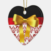 ELEGANT RED WHITE DAMASK YELLOW RIBBON MONOGRAM KERAMISCH ORNAMENT (Links)