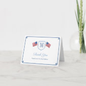 Elegant Red White en Blue Monogram Crest Bedankkaart (Voorkant)
