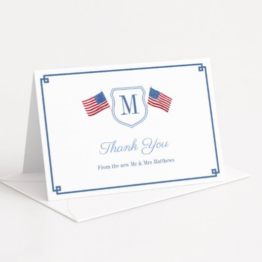 Elegant Red White en Blue Monogram Crest Bedankkaart