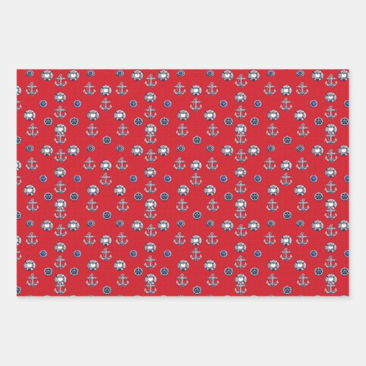 Elegant Red White en Blue Nautical Thmed Inpakpapier Vel (Voorkant 2)