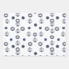 Elegant Red White en Blue Nautical Thmed Inpakpapier Vel