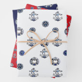 Elegant Red White en Blue Nautical Thmed Inpakpapier Vel (In situ)