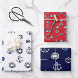 Elegant Red White en Blue Nautical Thmed Inpakpapier Vel