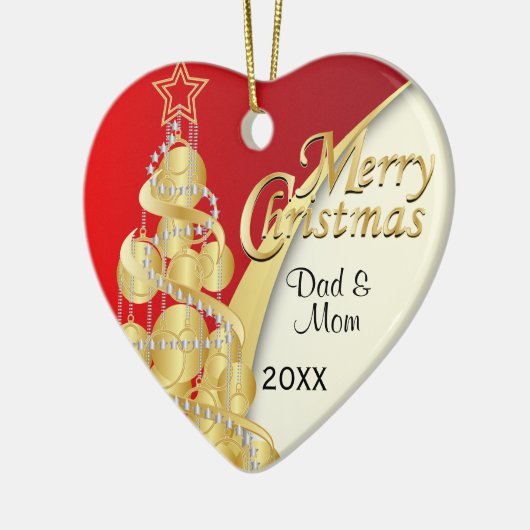 Elegant Red, White en Gold Kerstmis | Foto Keramisch Ornament (Links)