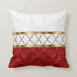 Elegant Red, White en Gold Quatrefoil Patroon Kussen