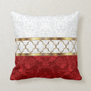 Elegant Red, White en Gold Quatrefoil Patroon Kussen