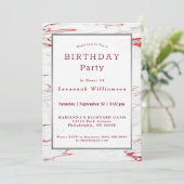 Elegant Red White Faux Marmer Birthday Kaart (Staand voorkant)