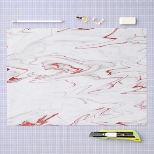 Elegant Red White Faux marmer kerst Tissuepapier (Craft)