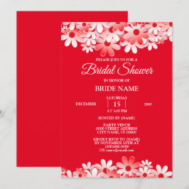 Elegant Red White Floral Bridal Shower Party Kaart