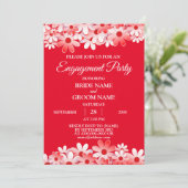 Elegant Red White Floral Engagement Party Kaart (Staand voorkant)