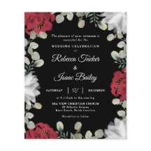 Elegant Red White Floral Greenery Wedding Invite