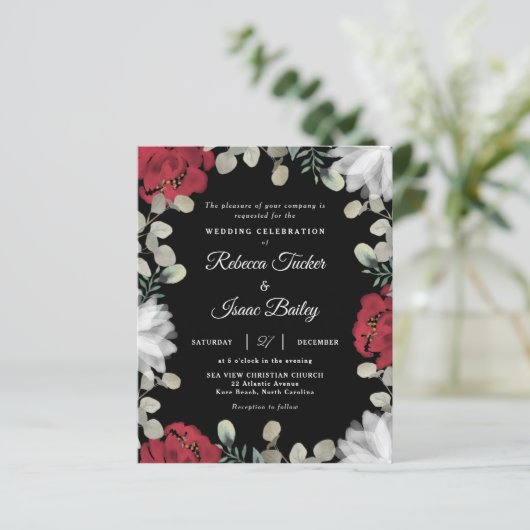 Elegant Red White Floral Greenery Wedding Invite (Staand voorkant)