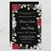 Elegant Red White Floral Greenery Wedding Invite (Voorkant / Achterkant)