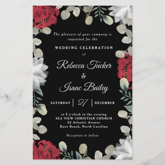 Elegant Red White Floral Greenery Wedding Invite (Voorkant)