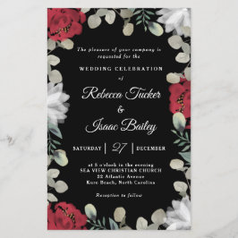 Elegant Red White Floral Greenery Wedding Invite