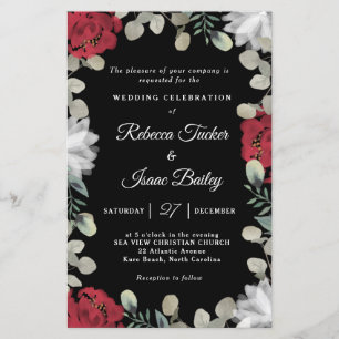 Elegant Red White Floral Greenery Wedding Invite
