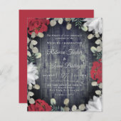 Elegant Red White Floral Greenery Wedding Invite (Voorkant / Achterkant)