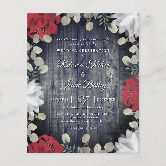 Elegant Red White Floral Greenery Wedding Invite (Voorkant)
