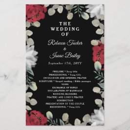 Elegant Red White Floral Greenery Wedding Programm